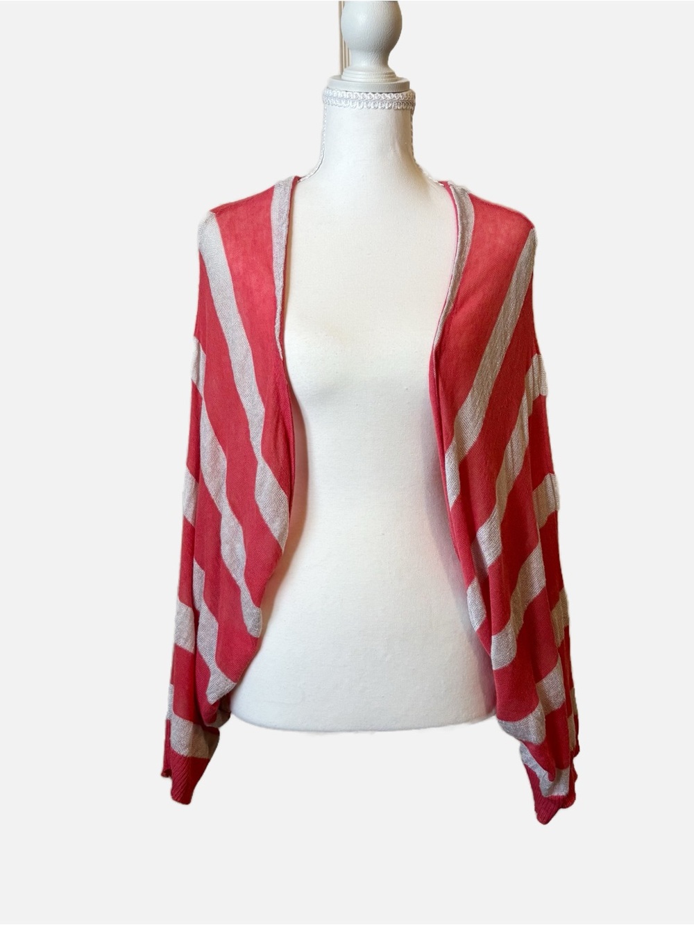 Anthropologie Moth Coral Striped Wing Cardigan Shrug Open-Front Women's M/L